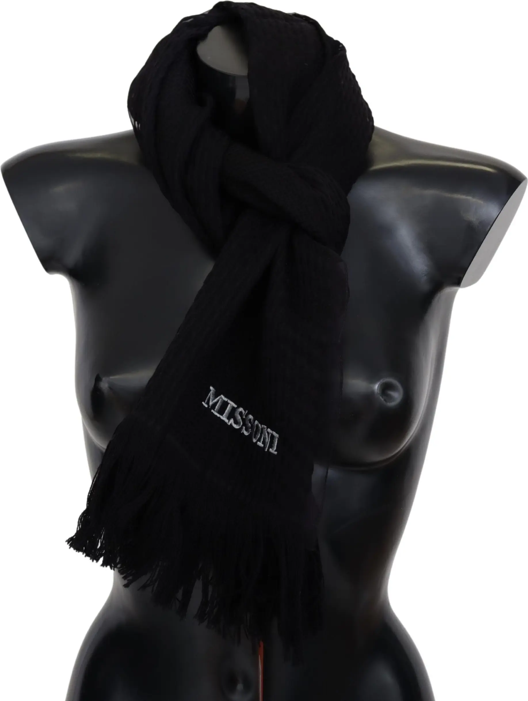Scarf Missoni Elegant Wool Silk Unisex Black Scarf