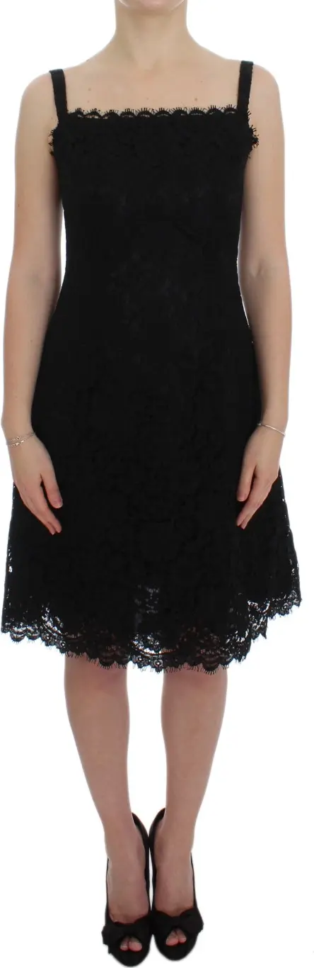 Dolce & Gabbana Black Floral Lace Shift Koʻylagi