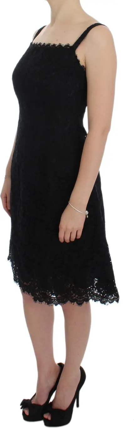 Dolce & Gabbana Black Floral Lace Shift Koʻylagi