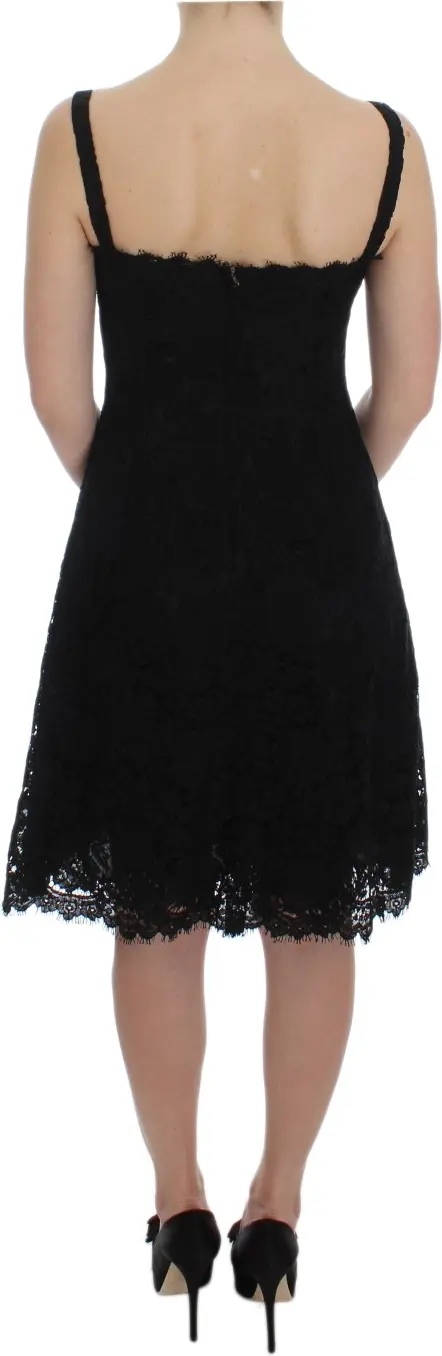 Dolce & Gabbana Black Floral Lace Shift Koʻylagi