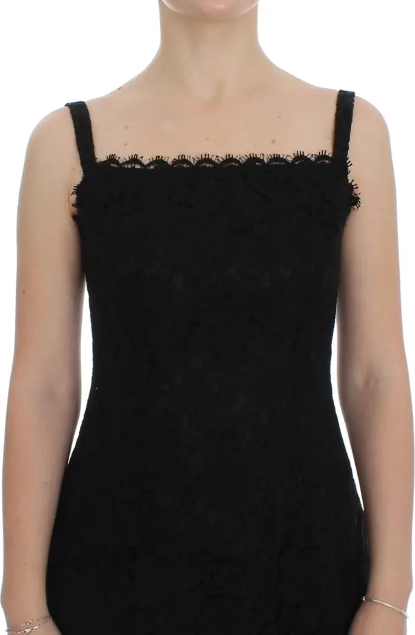 Dolce & Gabbana Black Floral Lace Shift Koʻylagi