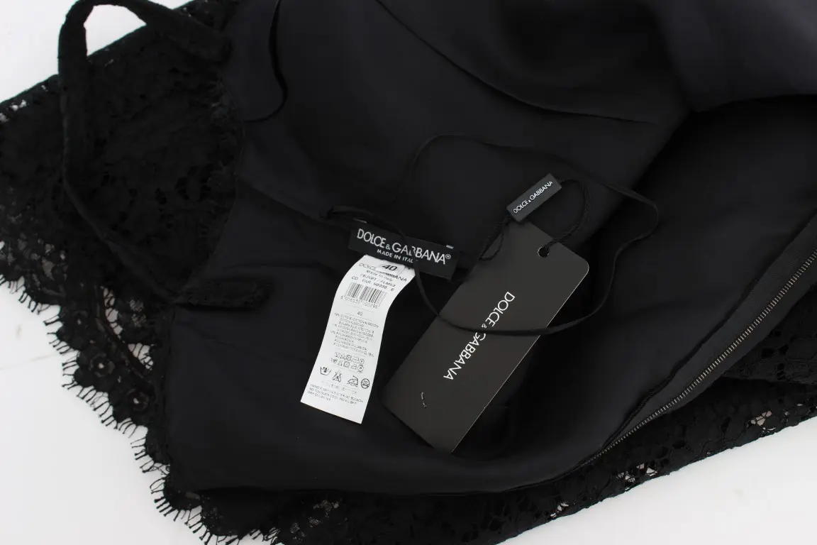 Dolce & Gabbana Black Floral Lace Shift Koʻylagi