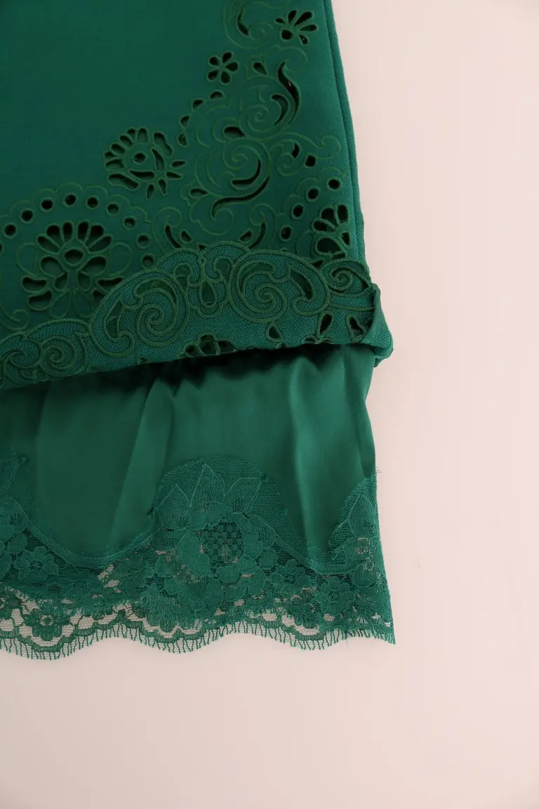 Платье Dolce & Gabbana Зеленое с цветочным принтом и вырезами из шелка и шерсти