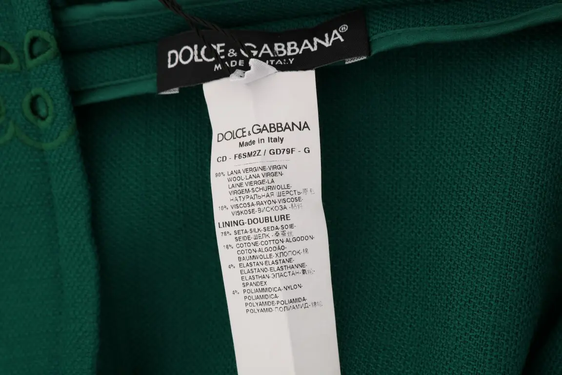 Платье Dolce & Gabbana Зеленое с цветочным принтом и вырезами из шелка и шерсти