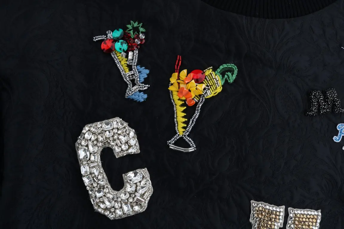 Джемпер Dolce & Gabbana Черный Жаккард Коктейль Кристаллы Свитер