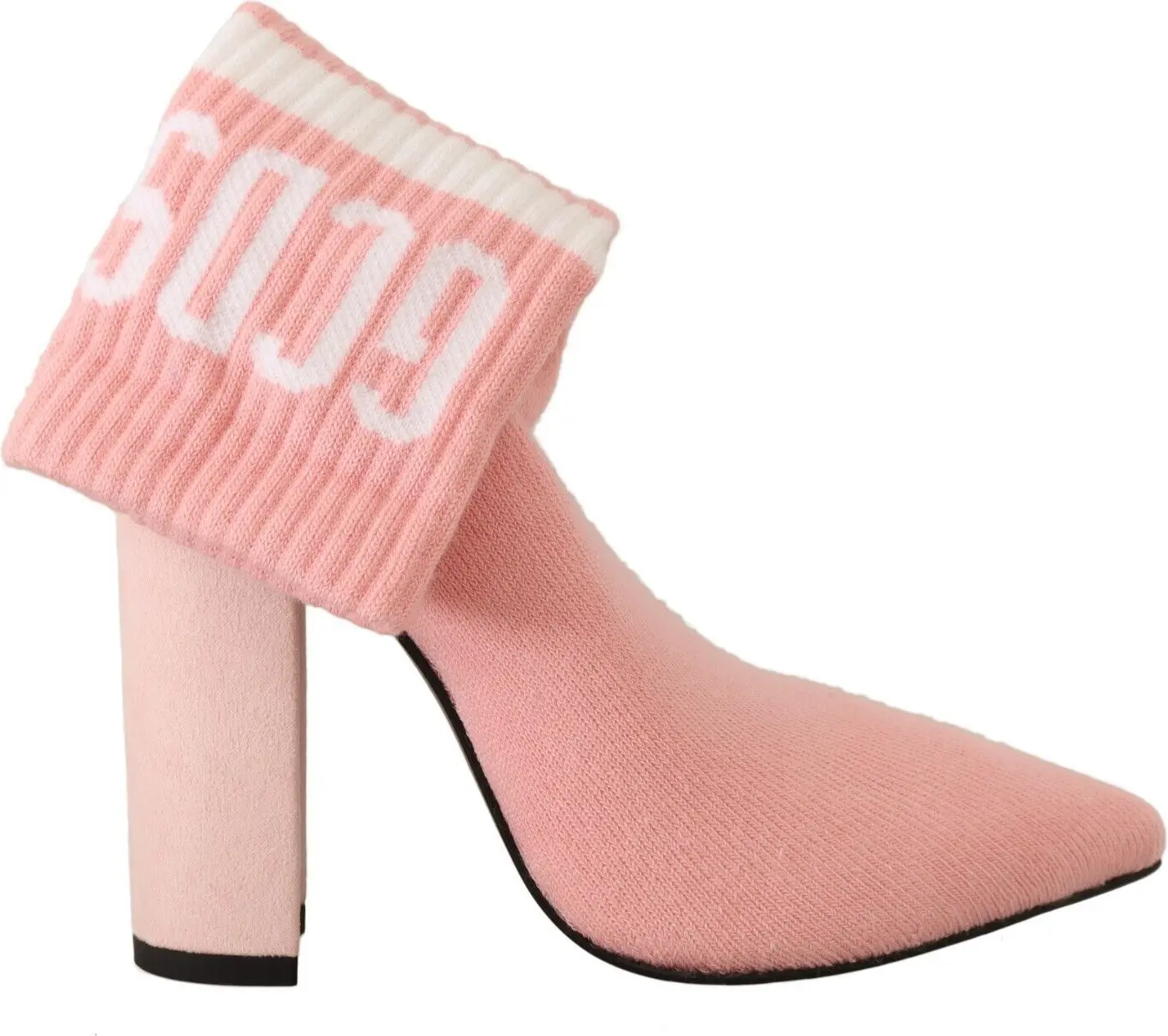 Boots GCDS Pink Suede Logo Socks Block Heel Ankle Boots Shoes