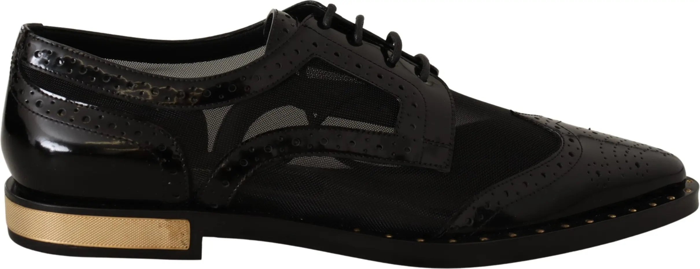 Flats Dolce & Gabbana Brogues Black Leather Broques Sheer Wingtip Shoes
