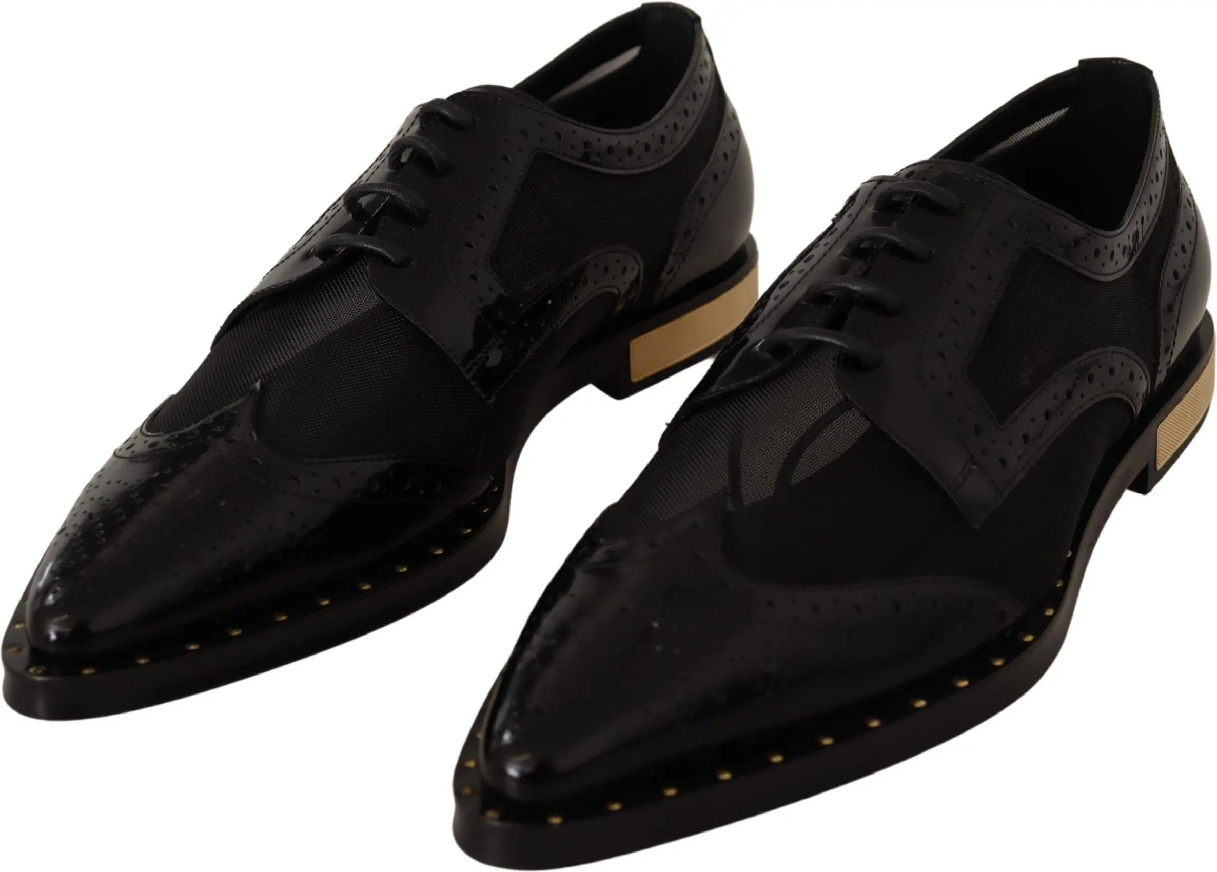 Flats Dolce & Gabbana Brogues Black Leather Broques Sheer Wingtip Shoes