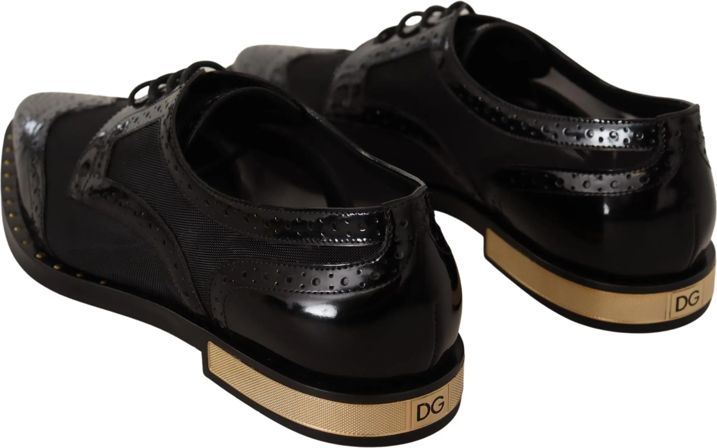 Flats Dolce & Gabbana Brogues Black Leather Broques Sheer Wingtip Shoes