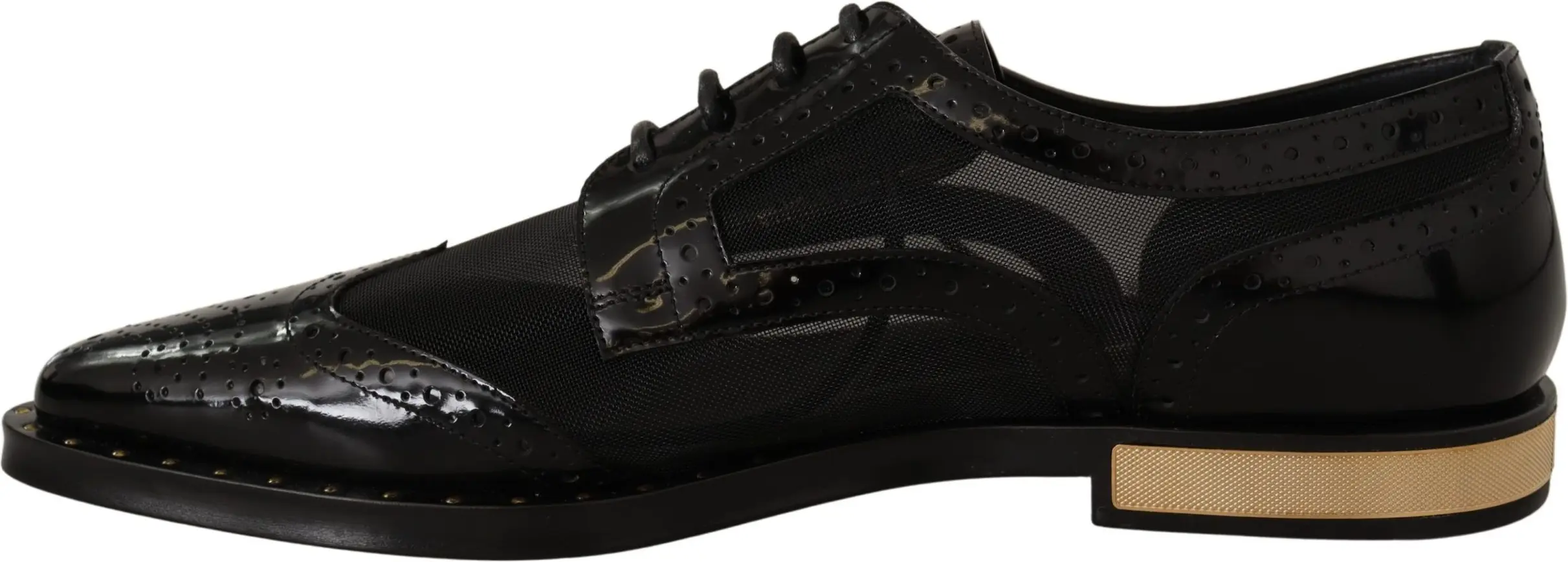 Flats Dolce & Gabbana Brogues Black Leather Broques Sheer Wingtip Shoes