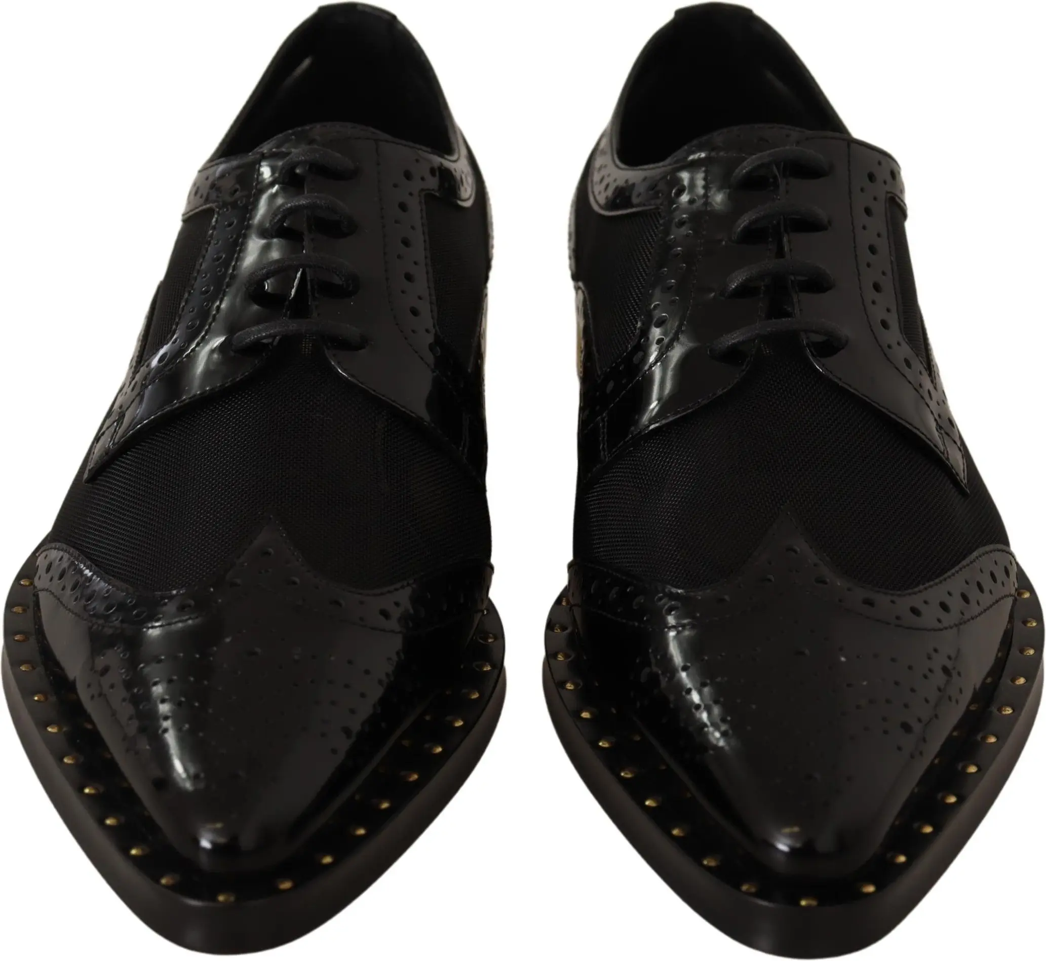 Flats Dolce & Gabbana Brogues Black Leather Broques Sheer Wingtip Shoes