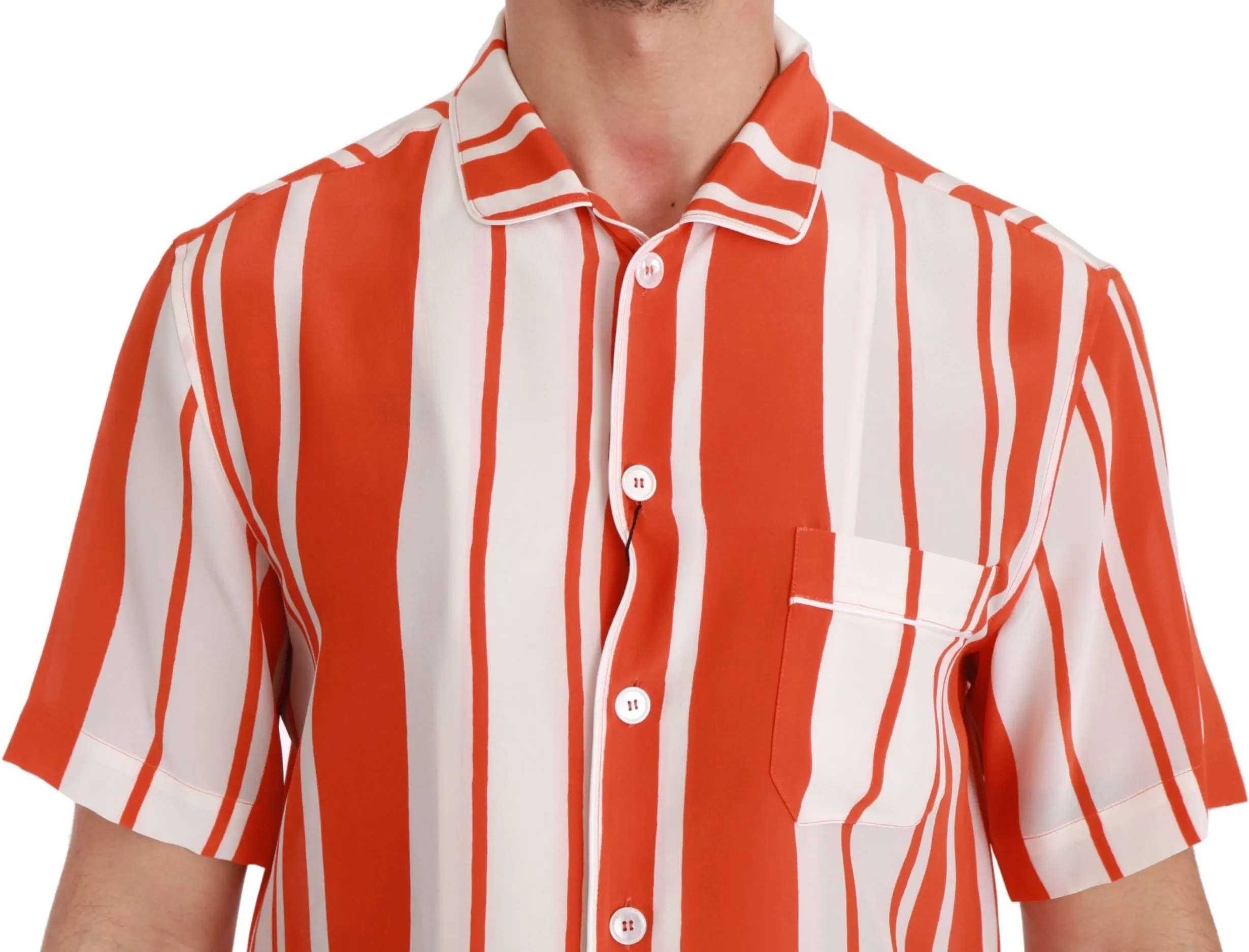 Shirt Dolce & Gabbana Orange Silk Striped Short Sleeve White Shirt