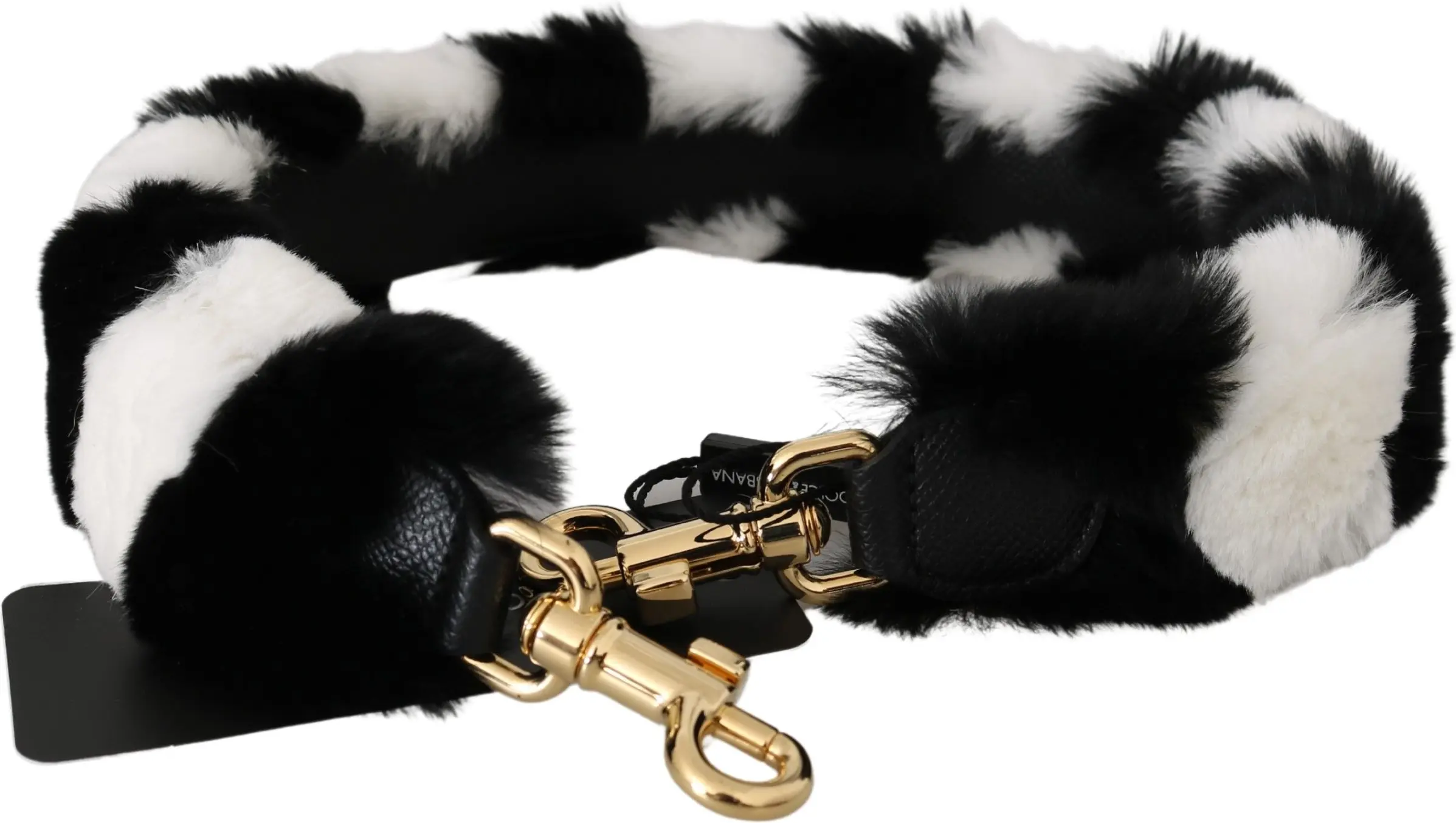 Shoulder Strap Dolce & Gabbana Black White Lapin Fur Accessory