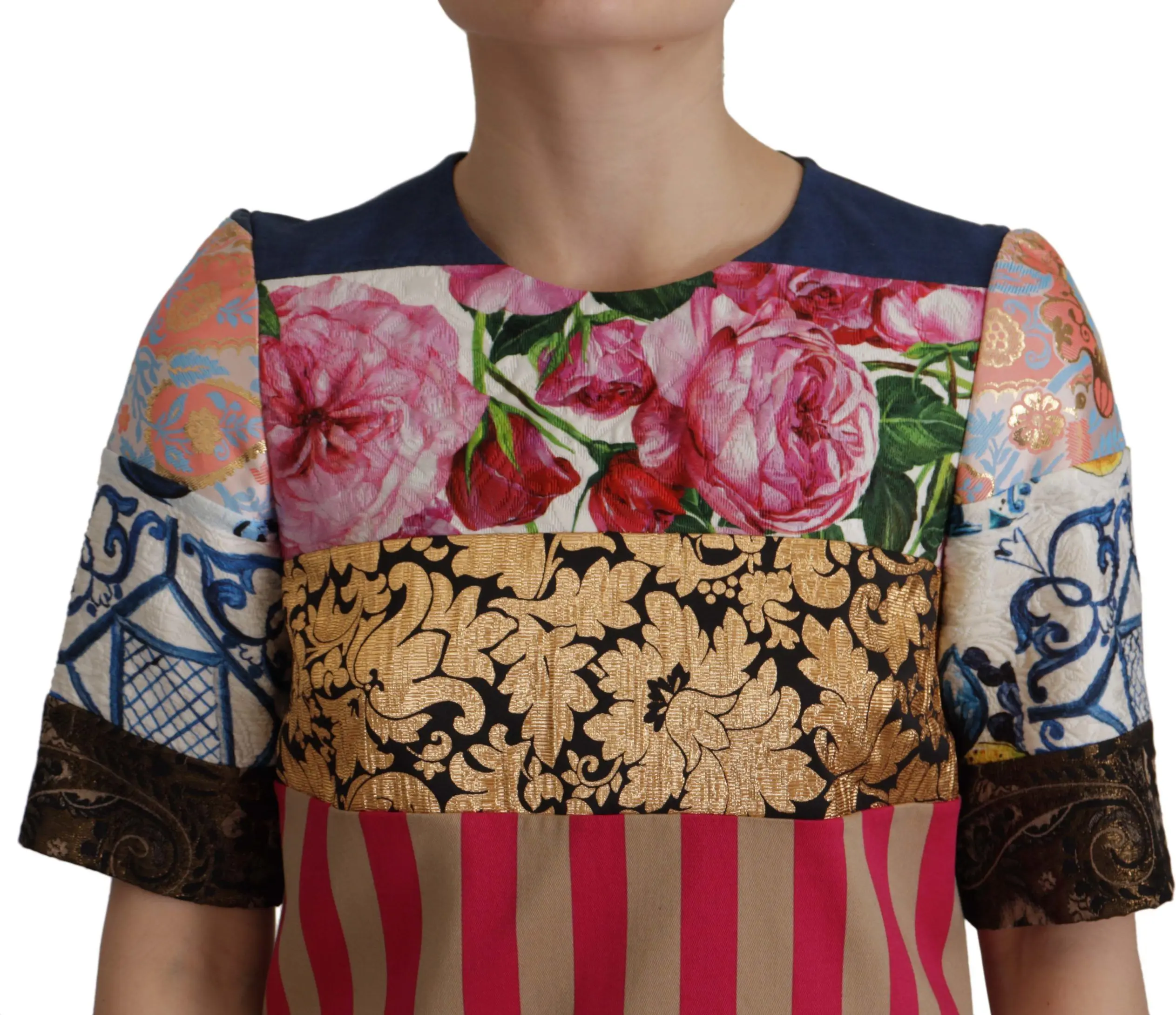 Платье Dolce & Gabbana Multicolor с лоскутным цветочным узором, футляр, мини-платье из жаккарда