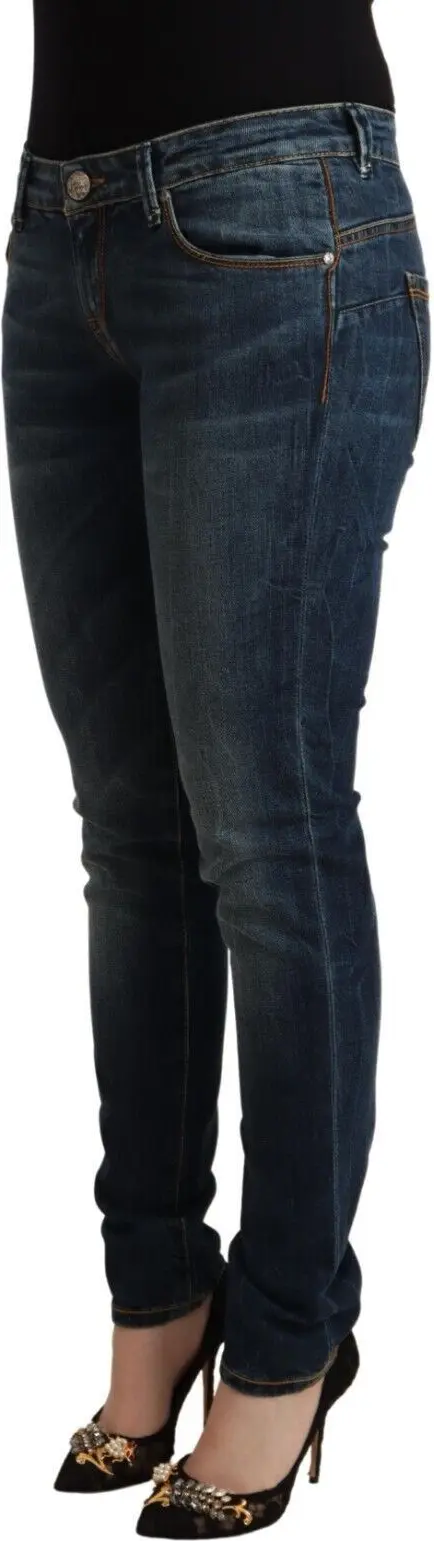Blue Washed Cotton Low Waist Slim Fit Denim Jeans Yacht