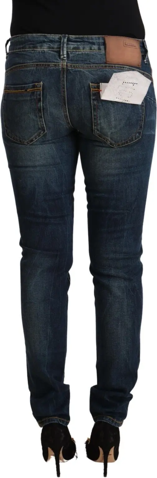 Blue Washed Cotton Low Waist Slim Fit Denim Jeans Yacht