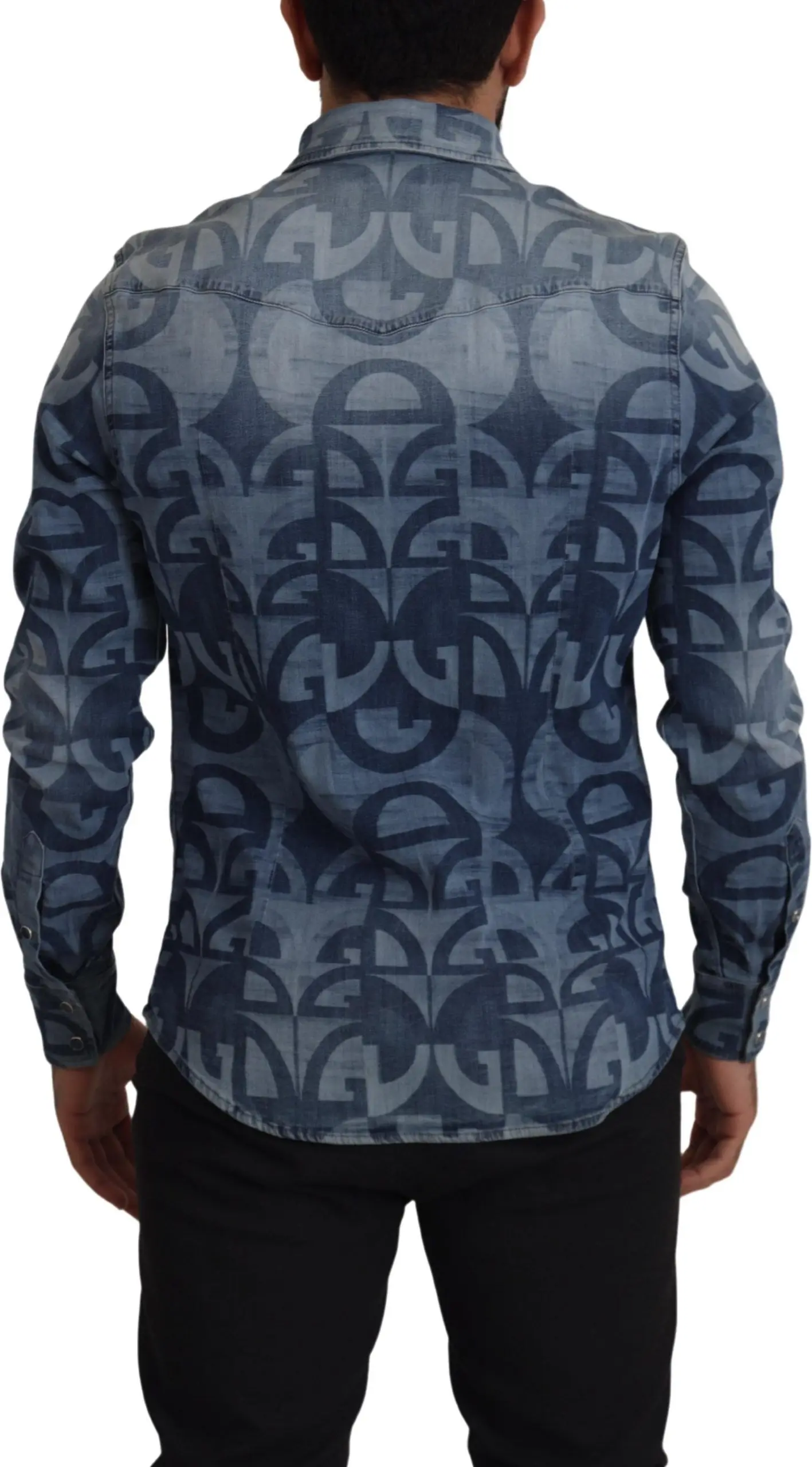 Dolce & Gabbana ko'k denim strech ko'ylagi DG logotipi bilan erkaklar uchun shimdirilgan kiyim