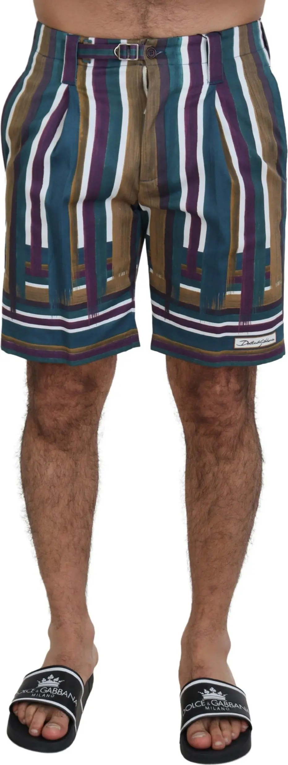 Dolce & Gabbana Multicolor Chiziqli Stretch Paxta Shortlari