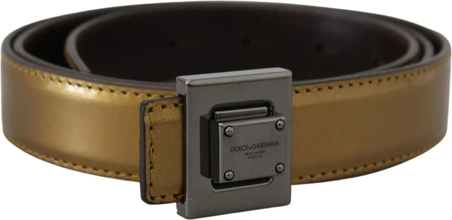 Belt Dolce & Gabbana Gold Square Buckle Leather Belt