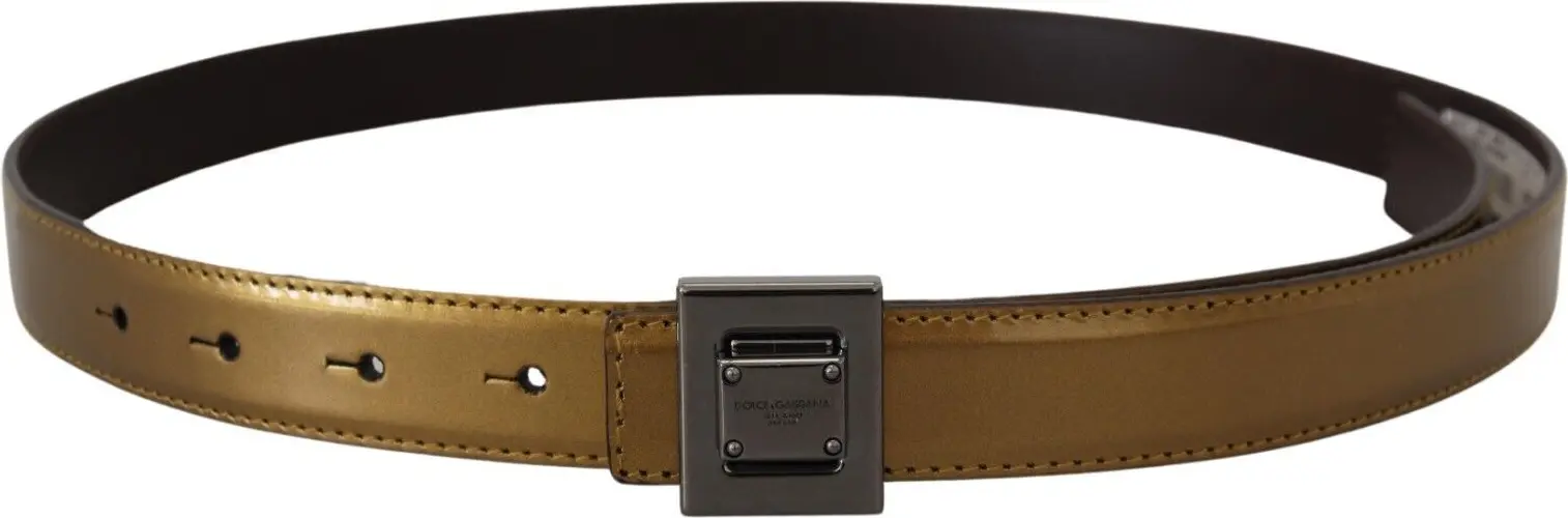 Belt Dolce & Gabbana Gold Square Buckle Leather Belt