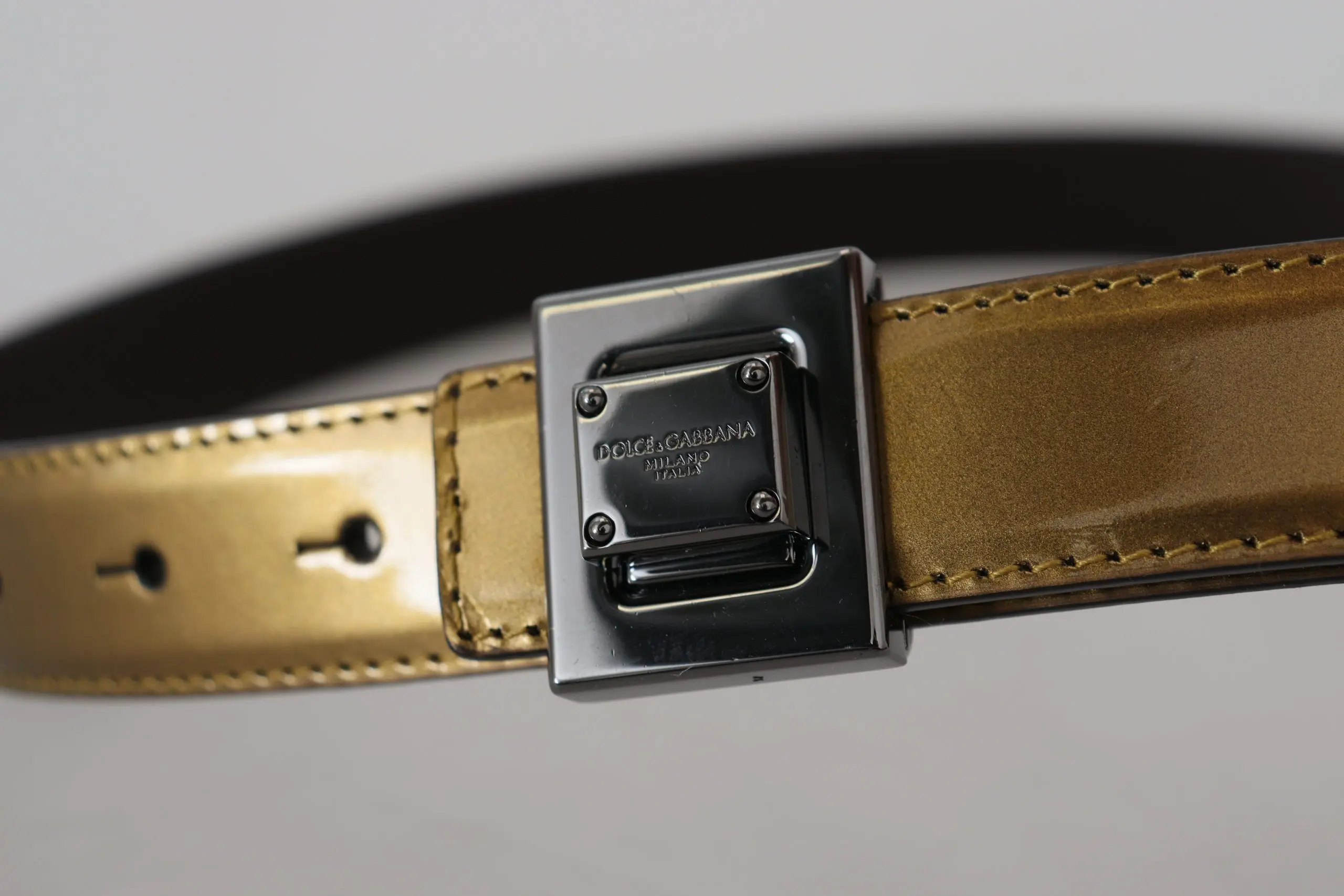Belt Dolce & Gabbana Gold Square Buckle Leather Belt