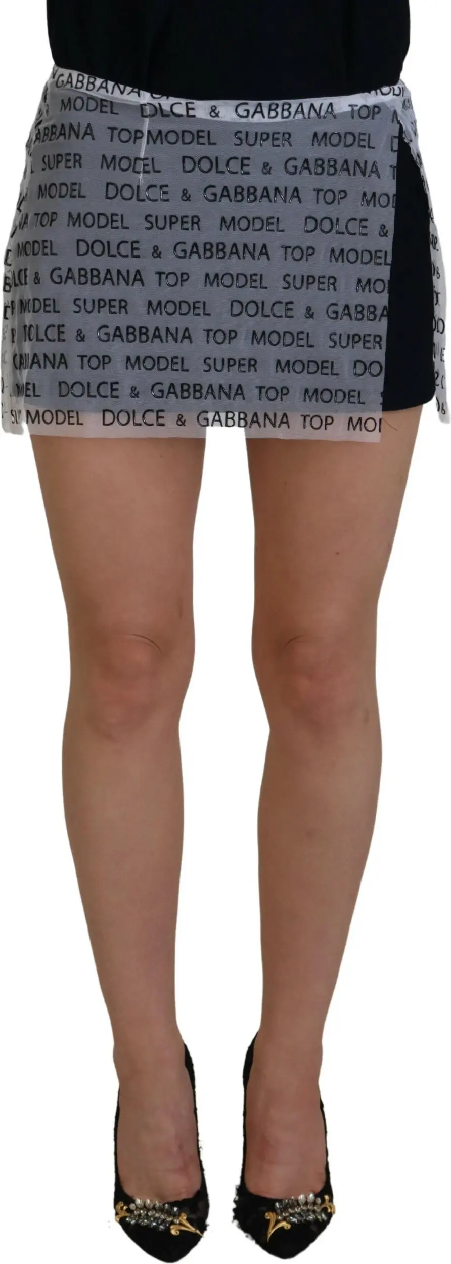 Юбка Dolce & Gabbana Белый Логотип Сетчатая А-силуэта Мини-юбка