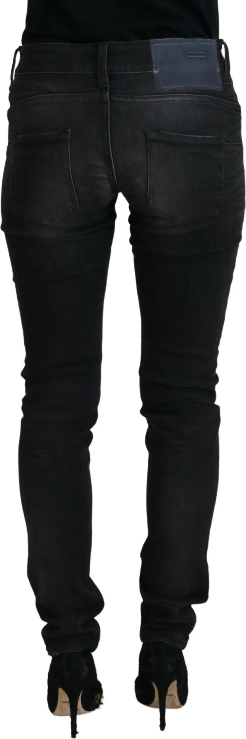 Black Cotton Low Waist Slim Fit Women Casual Denim Jeans