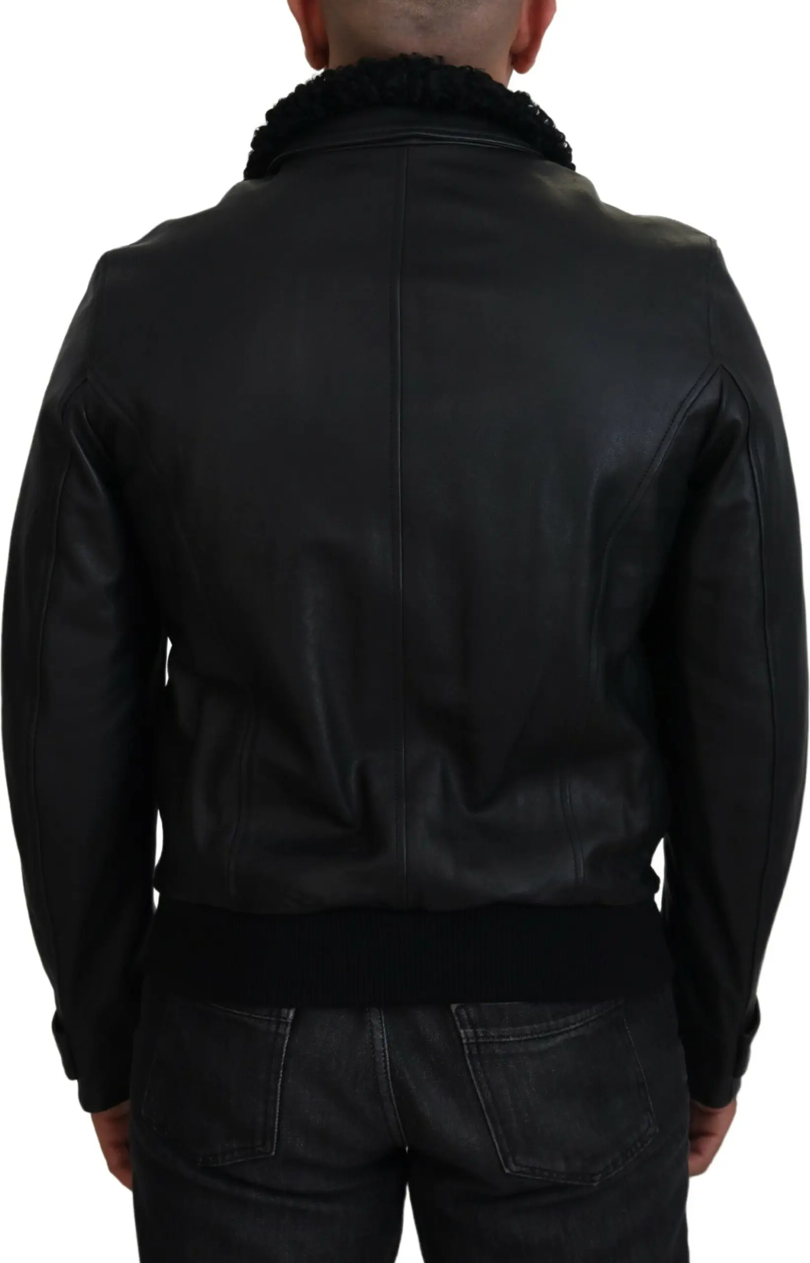 Jacket Dolce & Gabbana Black Lamb Leather Collared Men Coat Jacket