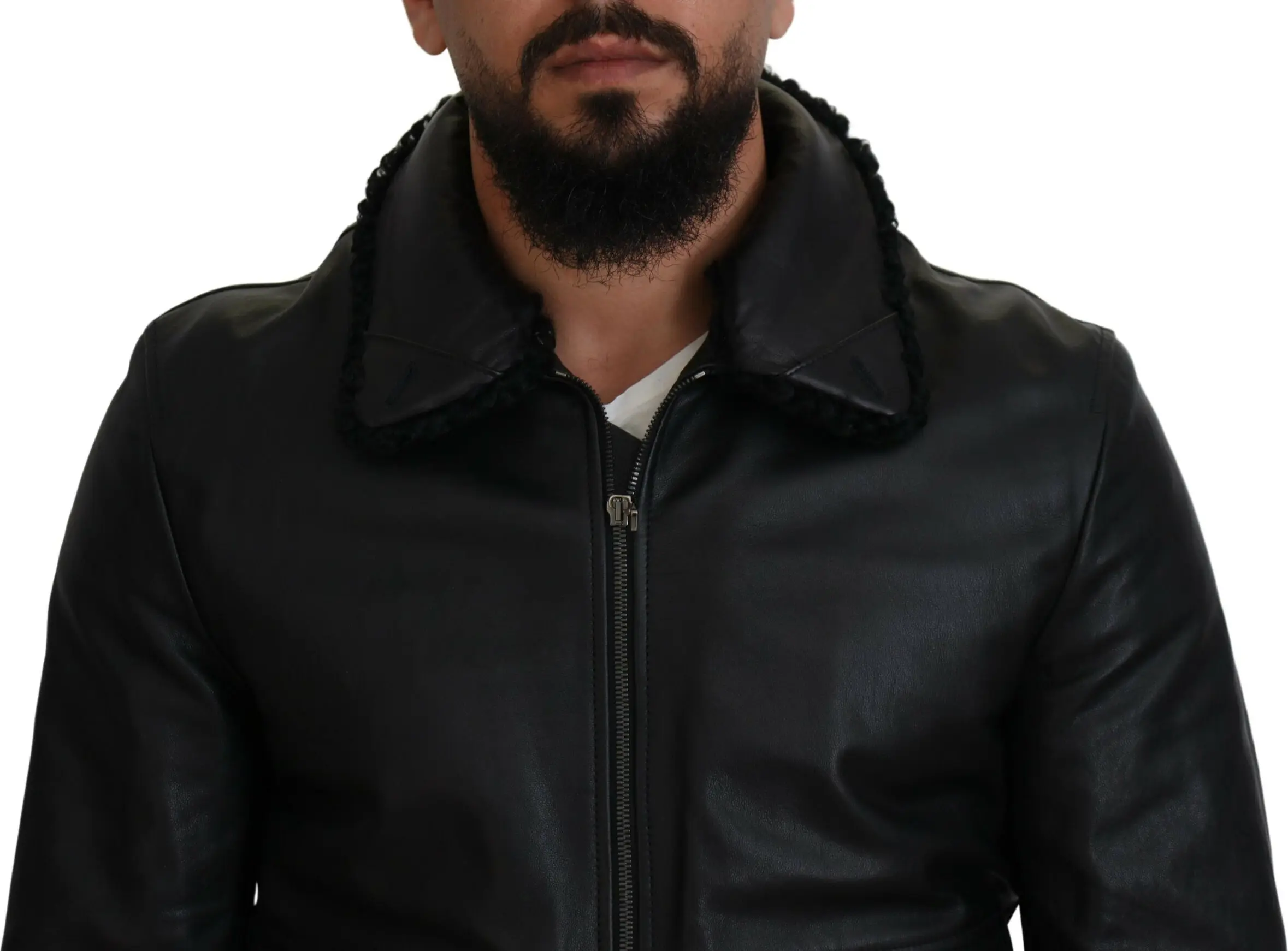 Jacket Dolce & Gabbana Black Lamb Leather Collared Men Coat Jacket
