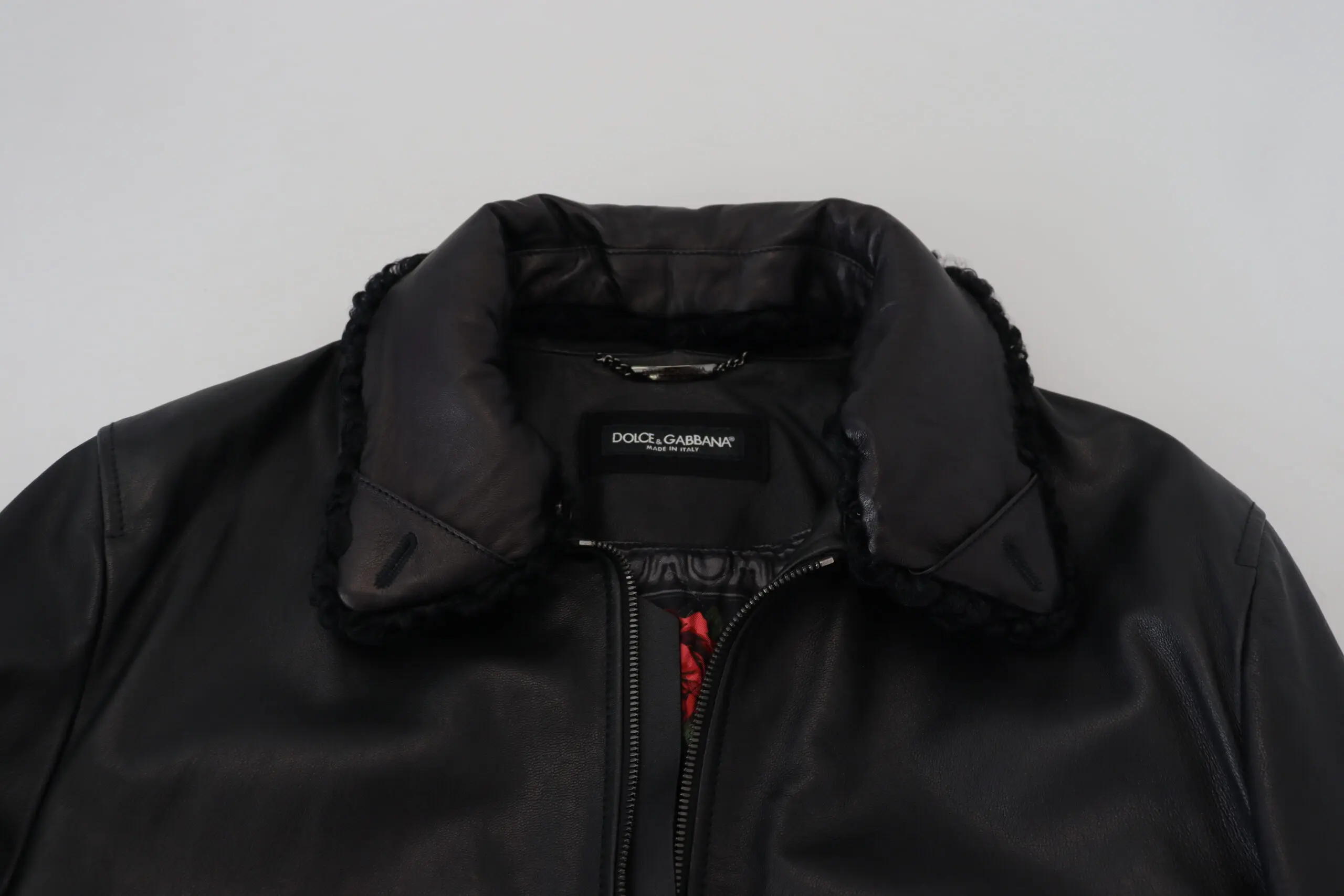 Jacket Dolce & Gabbana Black Lamb Leather Collared Men Coat Jacket