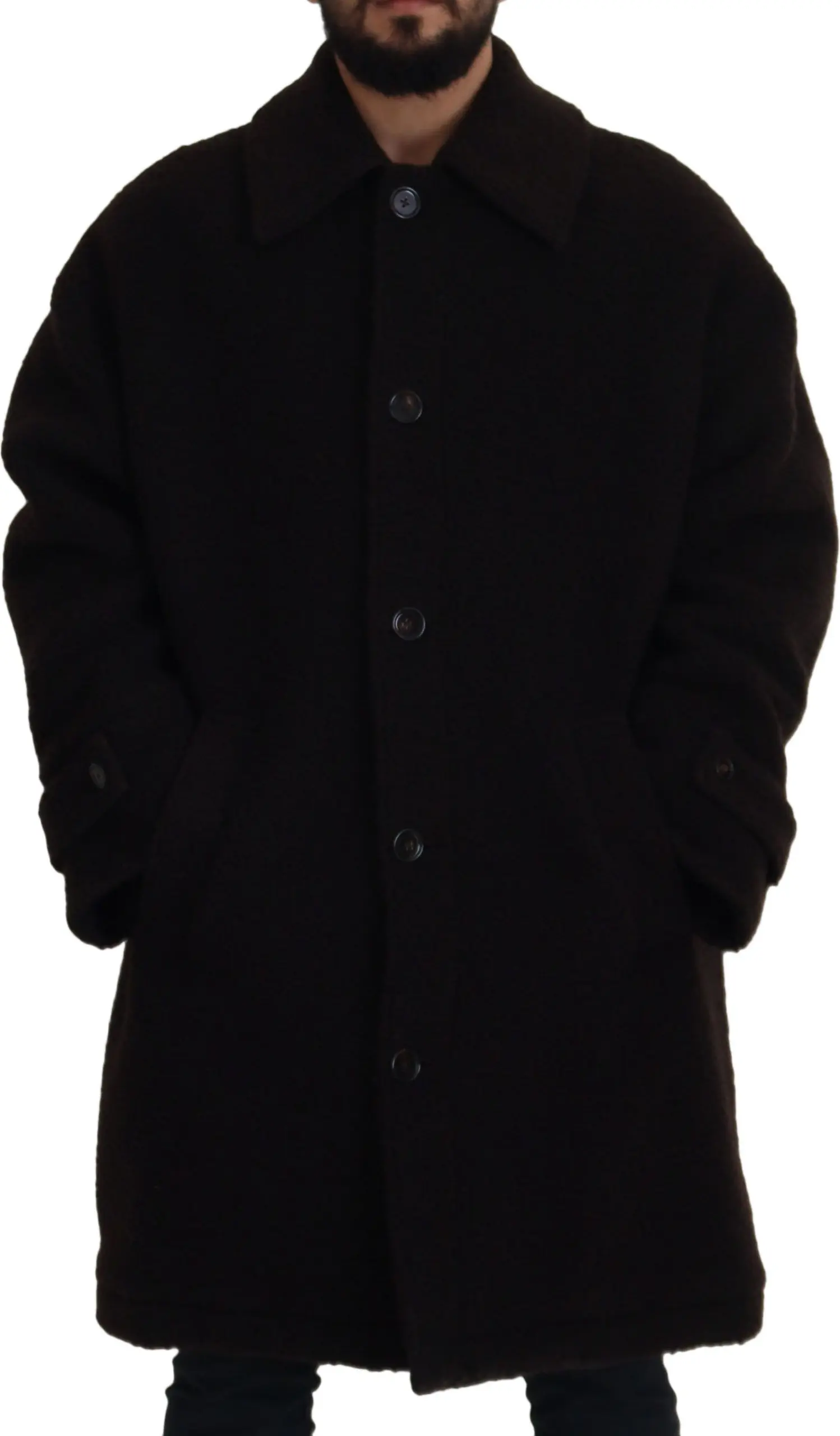 Jacket Dolce & Gabbana Black Alpaca Button Down Trench Coat Jacket