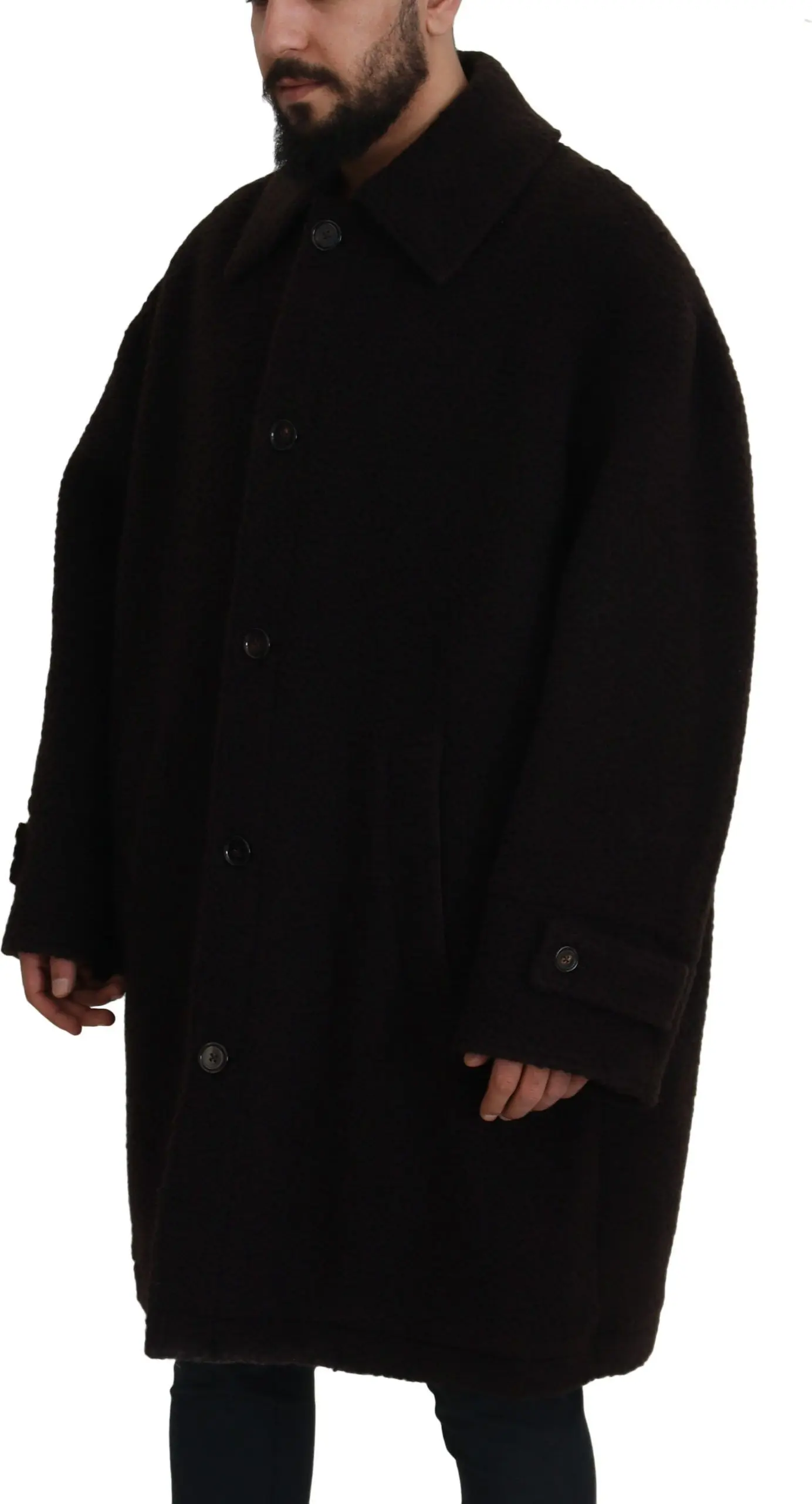 Jacket Dolce & Gabbana Black Alpaca Button Down Trench Coat Jacket