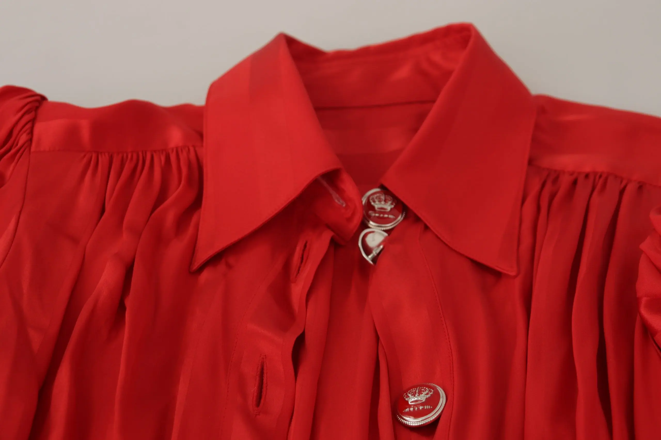 Midi Dress Dolce & Gabbana Red Button Down Belted Satin Silk Dress