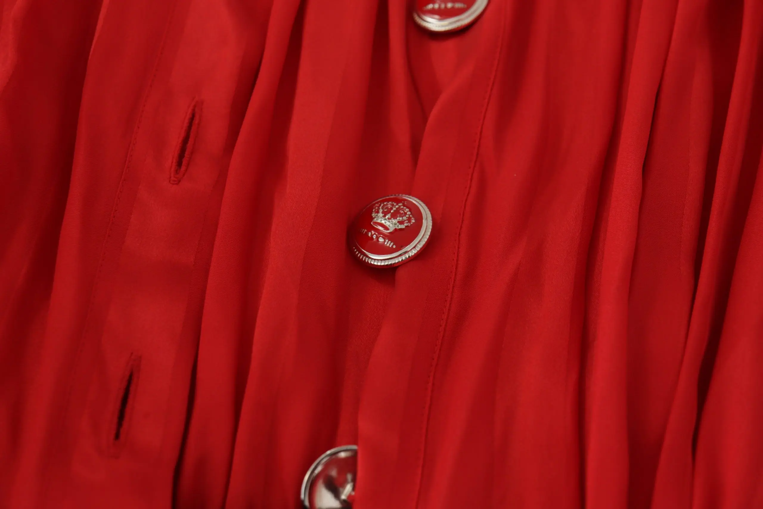 Midi Dress Dolce & Gabbana Red Button Down Belted Satin Silk Dress