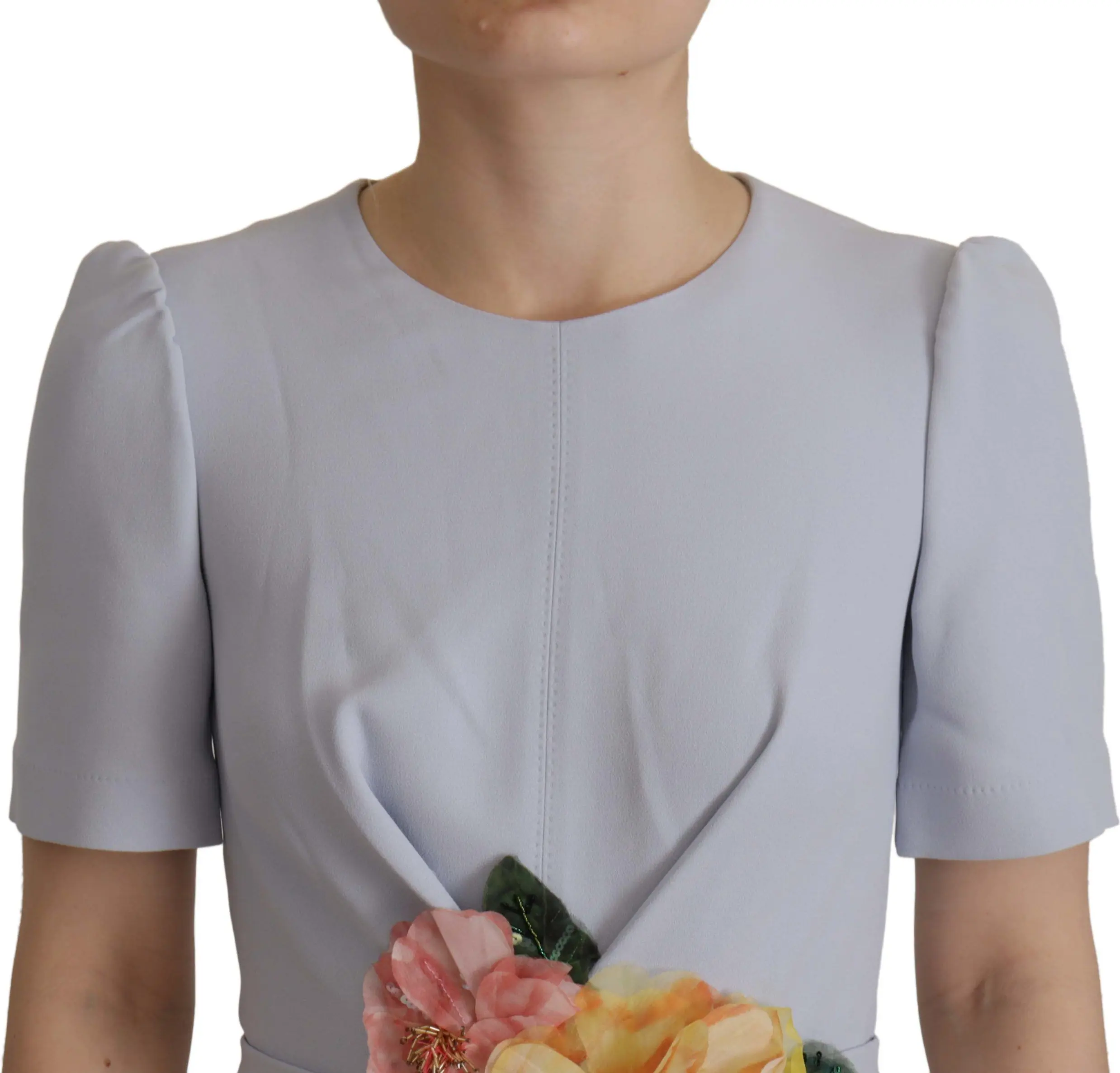 Dress Dolce & Gabbana Blue Floral Applique Midi Viscose Dress