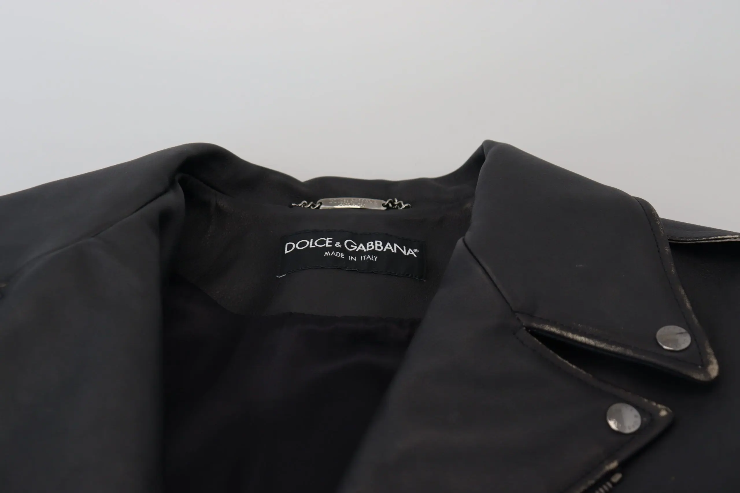 Куртка Dolce & Gabbana Черная кожаная мотоциклетная куртка на молнии