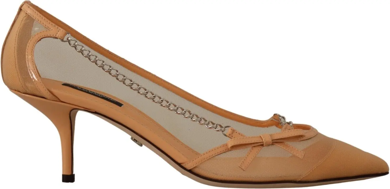 Dolce & Gabbana To'pi To'pi Tuflilari Peach Mesh Deri Tuflilari Oyoq Kiyimlari