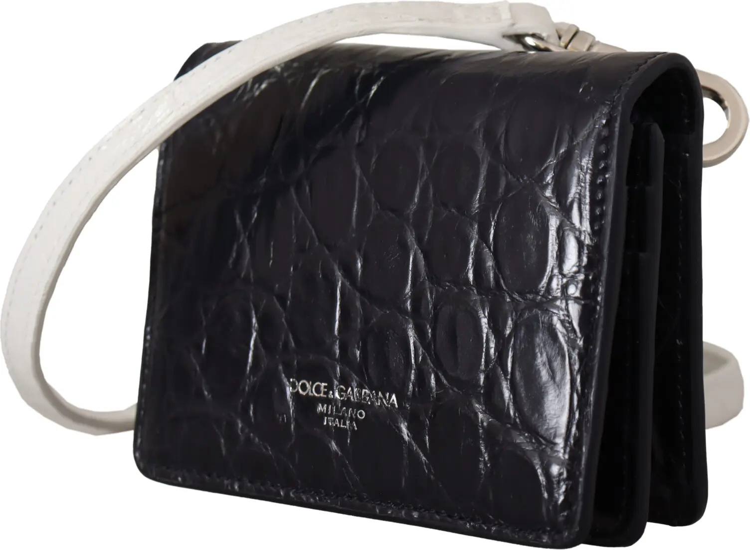 Wallet Dolce & Gabbana Blue White Caiman Leather Strap Card Holder