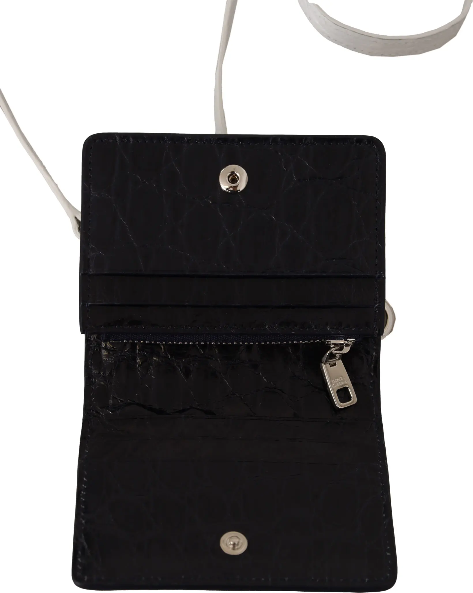 Wallet Dolce & Gabbana Blue White Caiman Leather Strap Card Holder