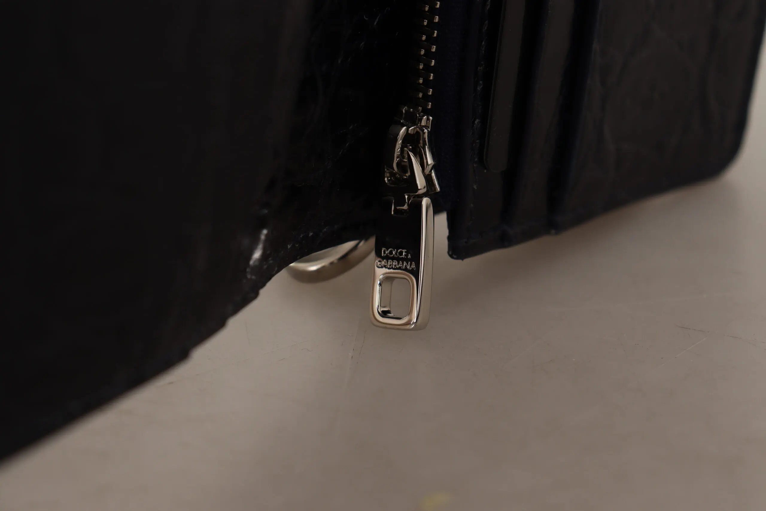Wallet Dolce & Gabbana Blue White Caiman Leather Strap Card Holder