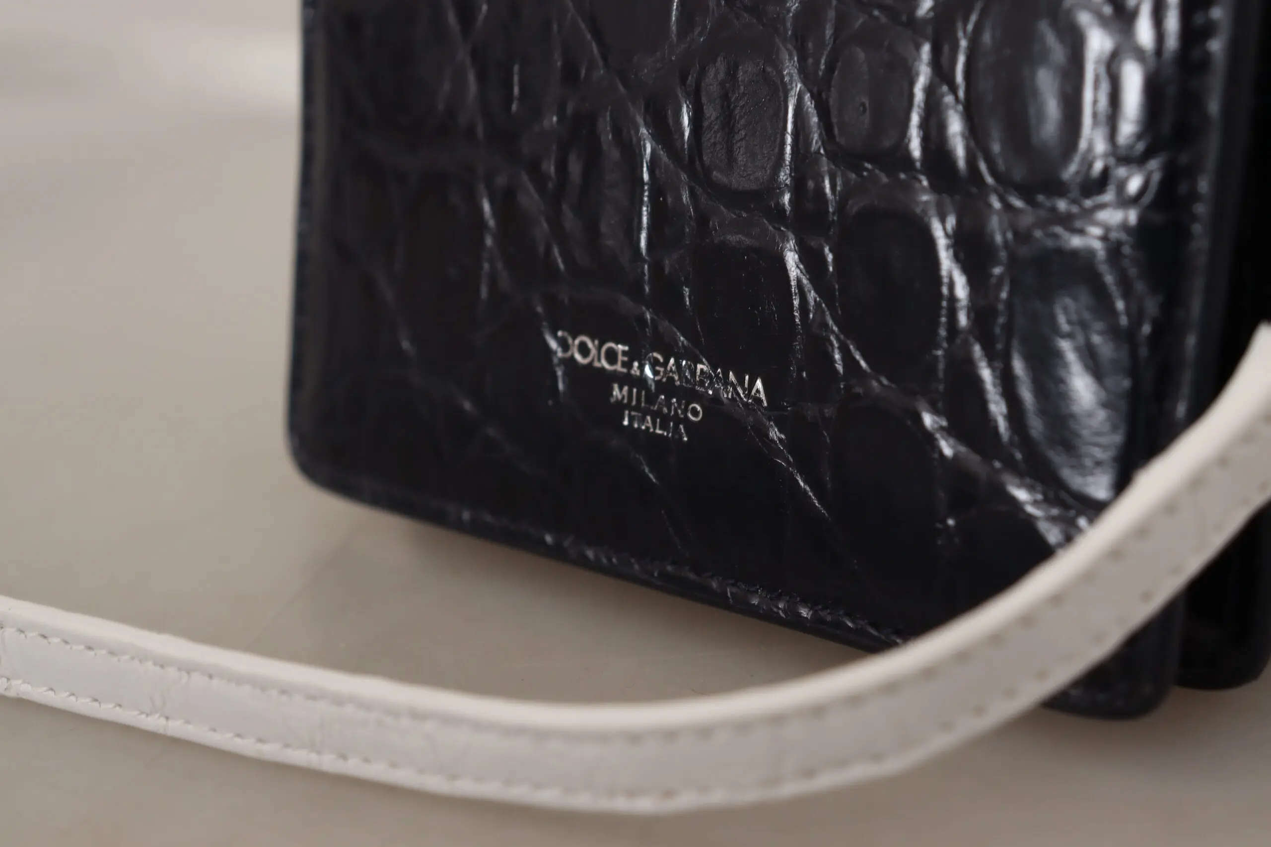 Wallet Dolce & Gabbana Blue White Caiman Leather Strap Card Holder