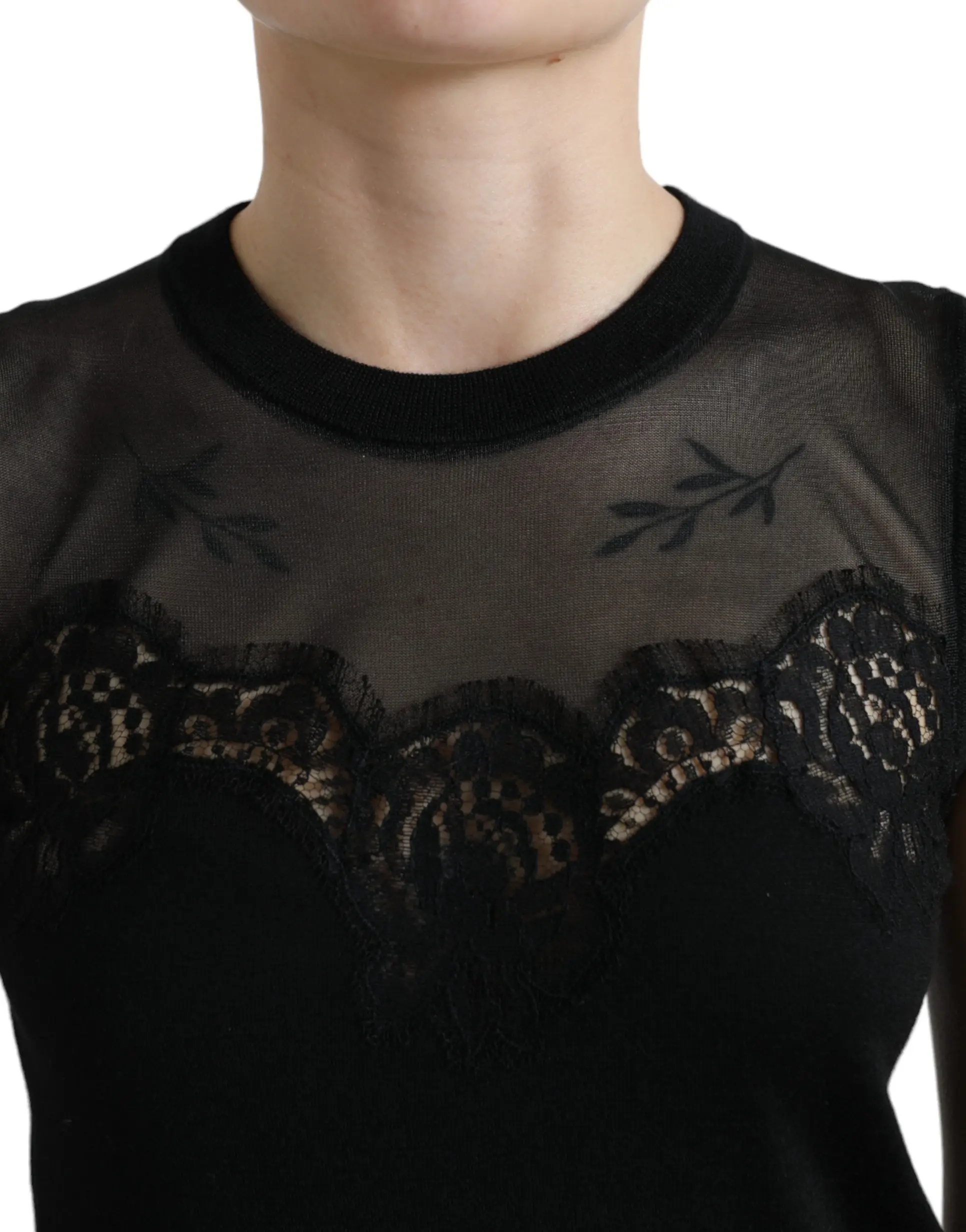 Топ Dolce & Gabbana Черный Кашемир с Кружевной Отделкой Без Рукавов