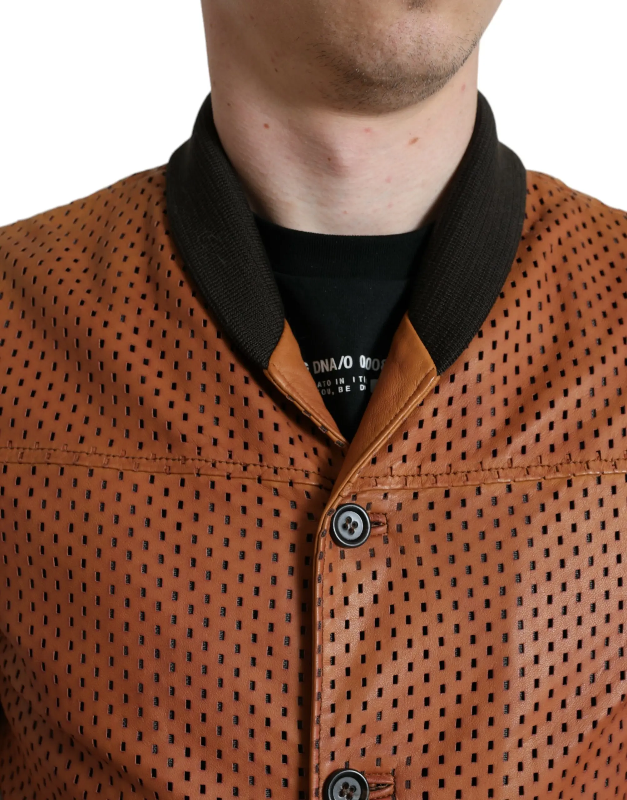 Jacket Dolce & Gabbana Brown Lambskin Leather Perforated Jacket