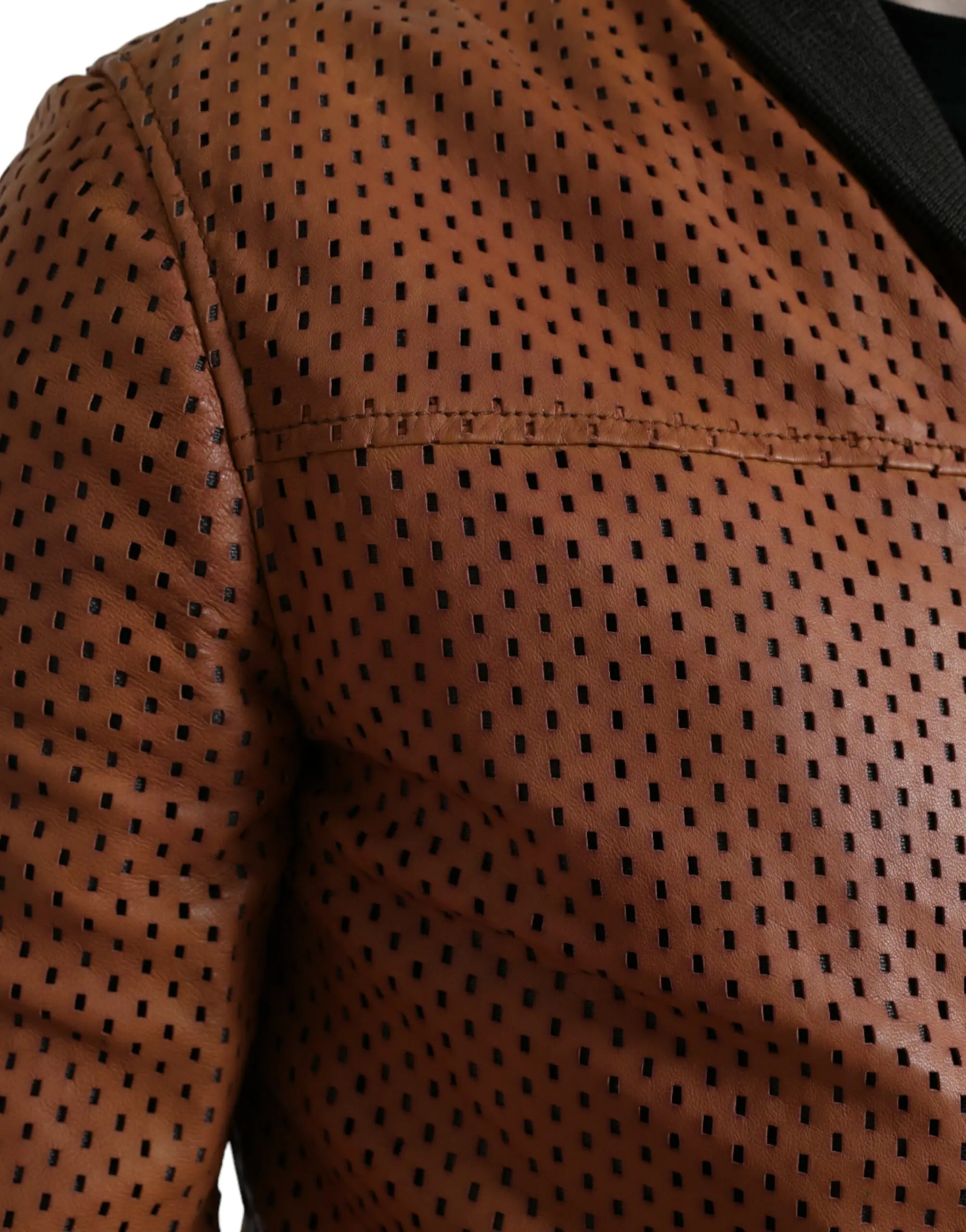 Jacket Dolce & Gabbana Brown Lambskin Leather Perforated Jacket