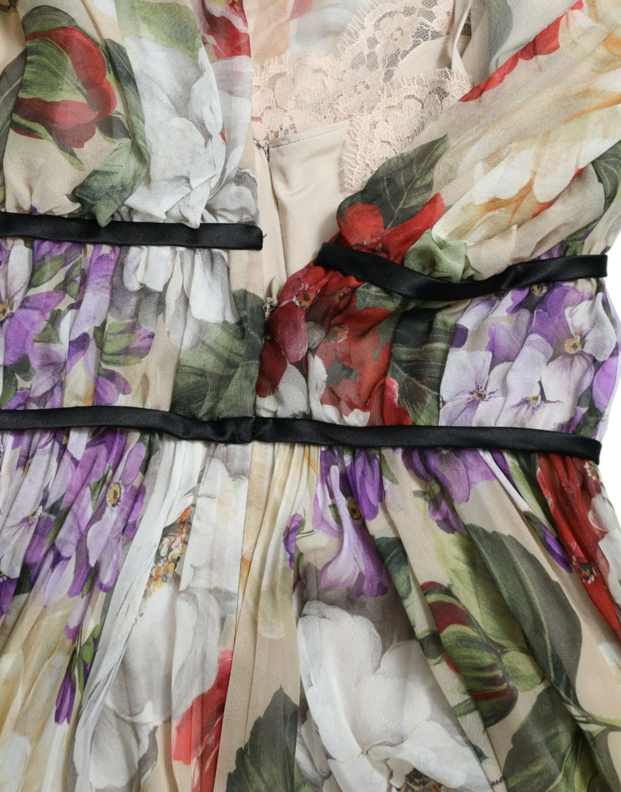 Dolce & Gabbana libosi, bej rangli gul bosma, yengsiz, A-siluetli mini ko'ylak
