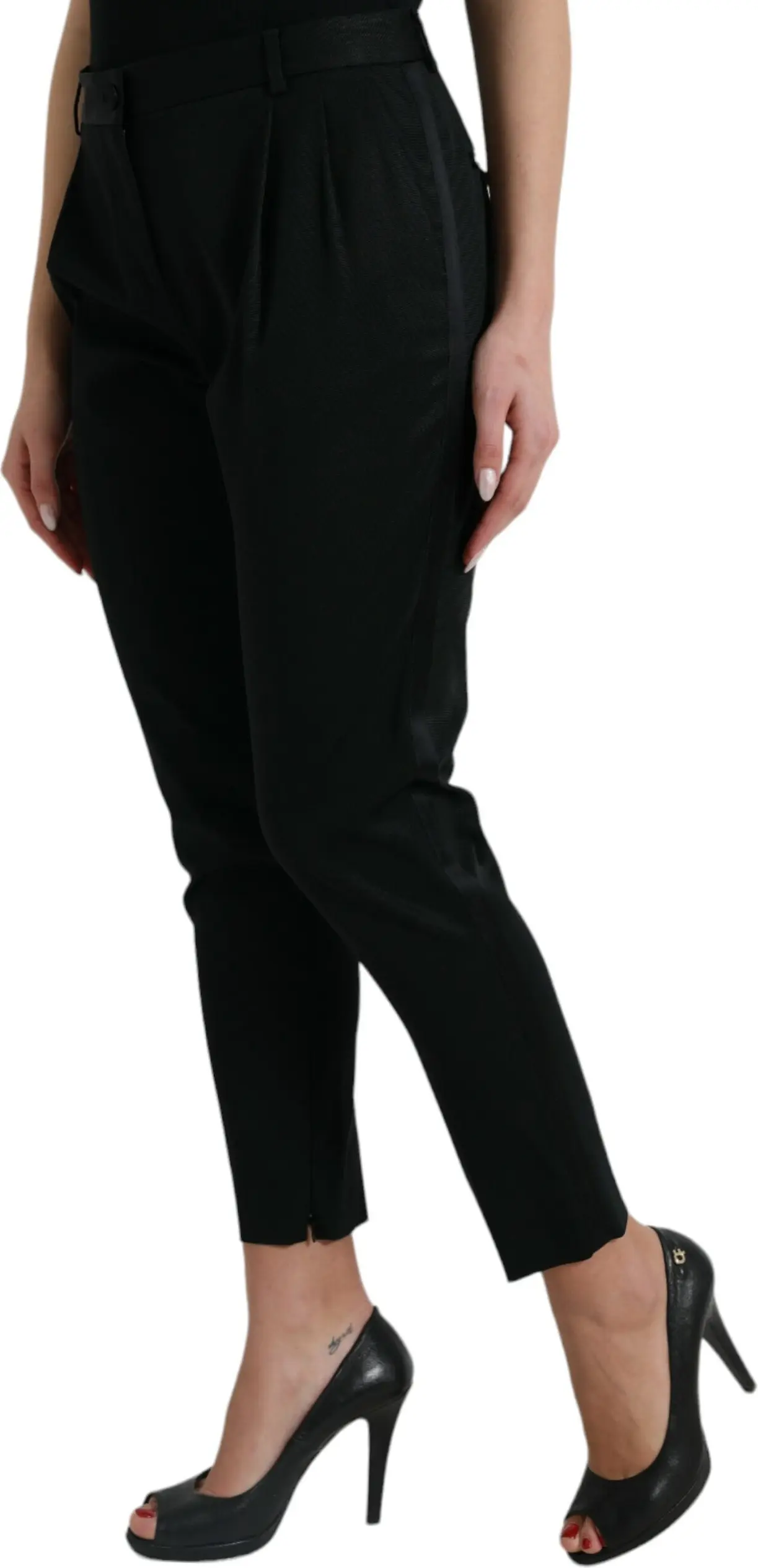 Dolce & Gabbana Black Wool Keng Bel Yengil To'piq Ichida Shimlar