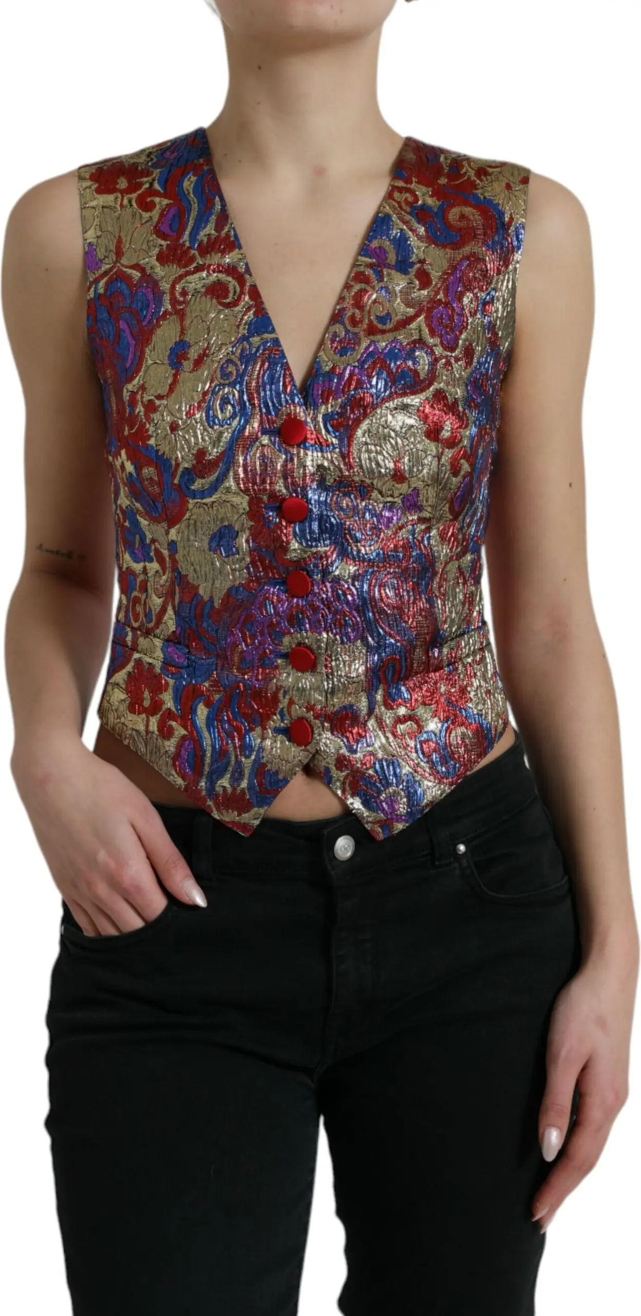 Dolce & Gabbana Multicolor Jacquard Tugmachali Belgili Vest Top