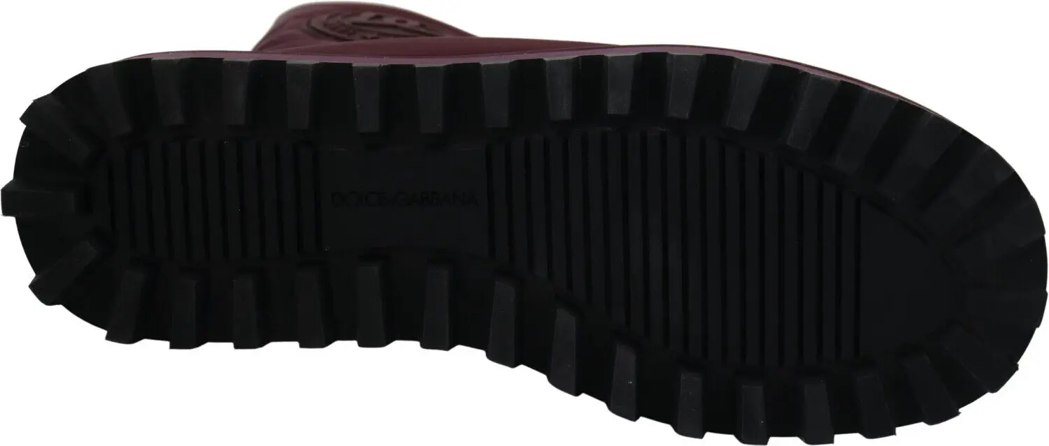 Dolce & Gabbana Bordeaux Naylon etik, Qalin O'rta Oyoq Kiyimi Padded Mid Shoes