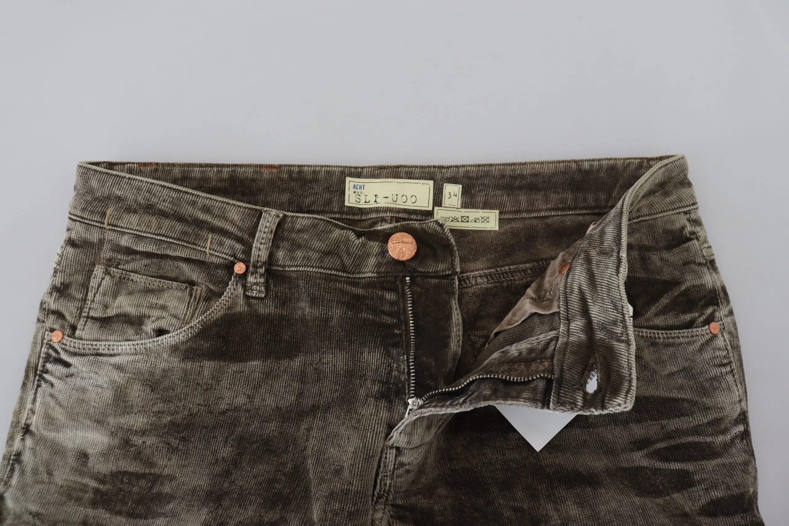 Gray Washed Cotton Corduroy Slim Fit Jeans by Yacht