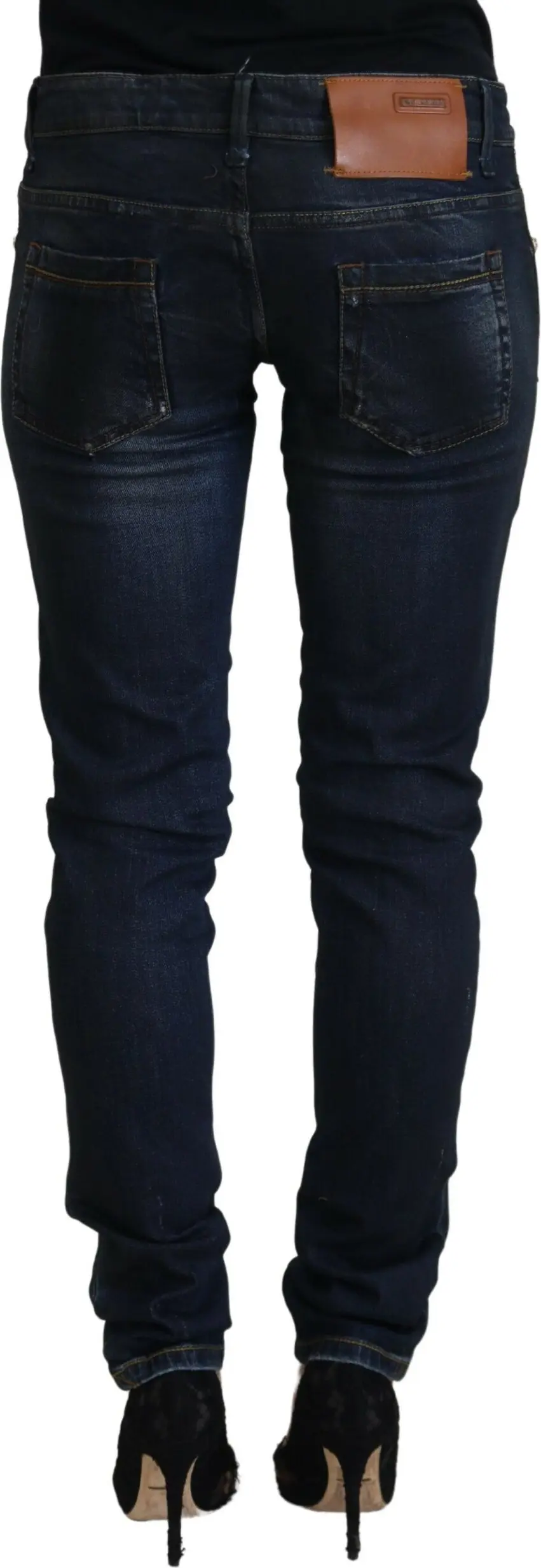 Blue Cotton Low Waist Slim Fit Women Casual Jeans